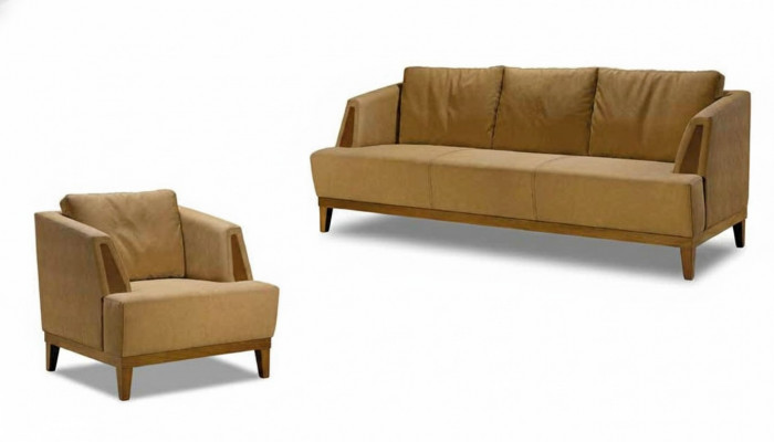 Luxuriéis brong Sofa Set Moderne Ledercouch Designer Fotell 2 Stéck