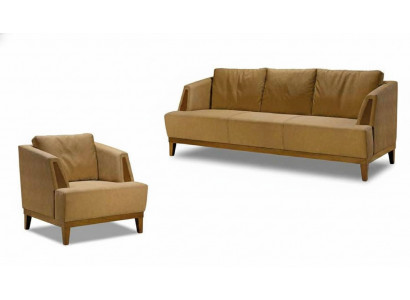 Luxuriéis brong Sofa Set Moderne Ledercouch Designer Fotell 2 Stéck