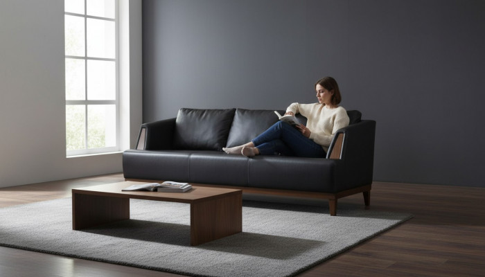 Schwaarzen Designer Lieder Dräisëtzer Modern Wunnzëmmer Polster Canapé