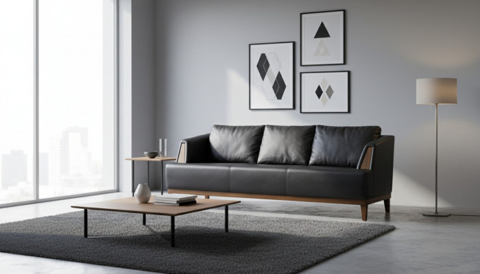 Schwaarzen Designer Lieder Dräisëtzer Modern Wunnzëmmer Polster Canapé