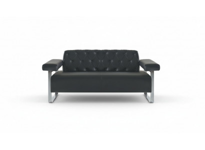 Luxus Schwaarz 2-Sëtzer Sofa Chesterfield Stil Original Designer Modern.