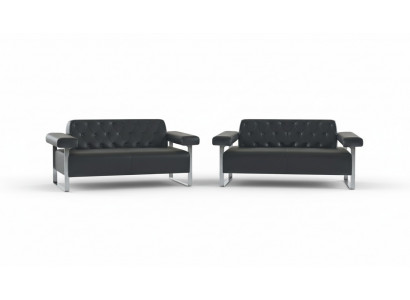 Ledercanapéen 2tlg Schwaarz Eenheetlech Chesterfield Modernen Design Universell