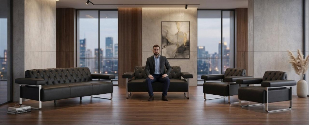 Schwaarz Modern Stil Chestefield Design Büro 4-deele Set Sofa Garnituren