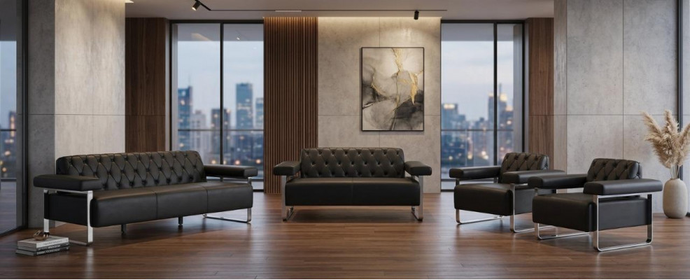 Schwaarz Modern Stil Chestefield Design Büro 4-deele Set Sofa Garnituren