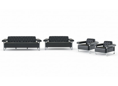 Schwaarz Modern Stil Chestefield Design Büro 4-deele Set Sofa Garnituren