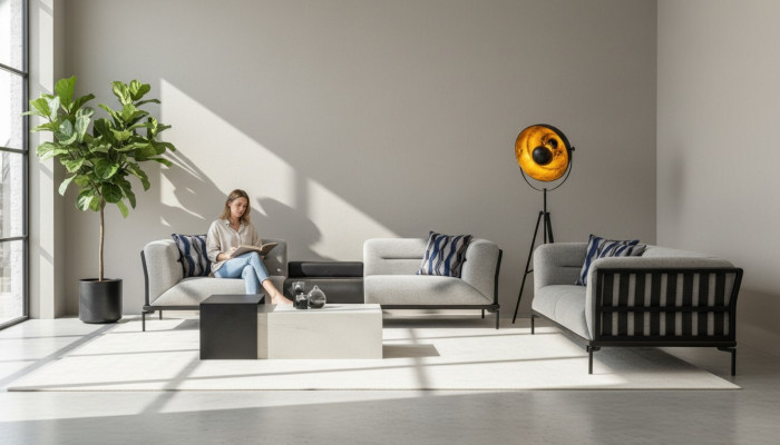 Hellgréng Sofagarnitur Elegant 4-Sëtzer Polster Dräisëtzer 2-teilent Set