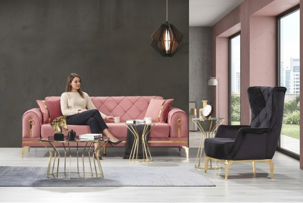 Chesterfield Rosa Edelstol Canapé Modern Polstersofa Luxus Drëséitzer