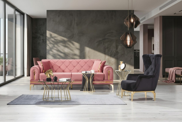 Chesterfield Rosa Edelstol Canapé Modern Polstersofa Luxus Drëséitzer