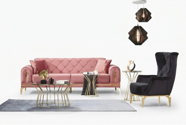 Chesterfield Rosa Edelstol Canapé Modern Polstersofa Luxus Drëséitzer