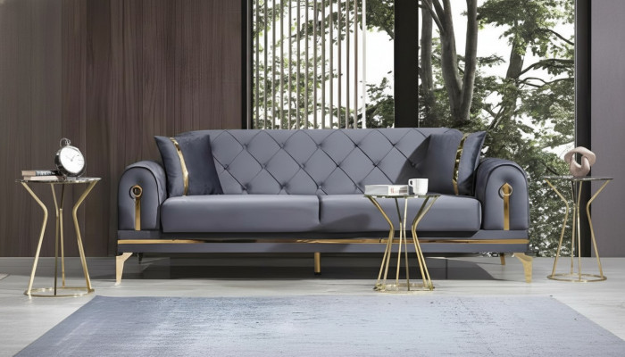Chesterfield Gro Stoffcouch Designer Wunnzëmmer Drësëtzeger Textil 3-er