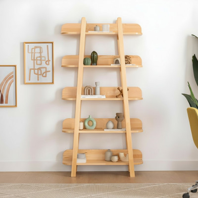 Modern beige Bicherregal Wunnzëmmer Regal Designer Holzmoobel