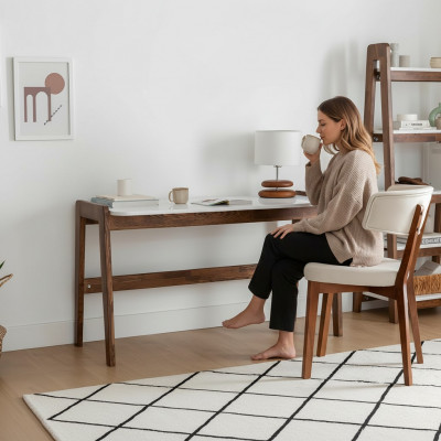 Braun-wäisse Laptopsdësch Luxuriéis Bürosmiwwel Designer Schreifdëscher