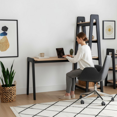 Schwaarz-Brong Kompakten Laptoptësch Designer Schreifdësch Luxus Miwwelen