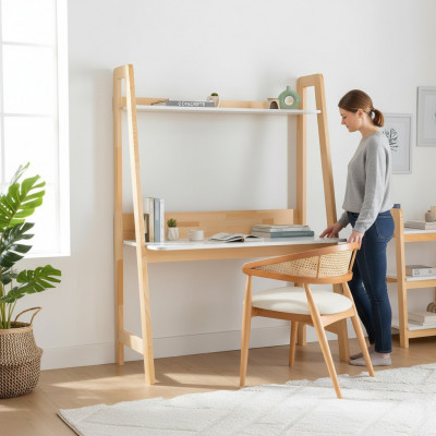 Hellbeige Schreifdësch Luxus-Aarbechtszëmmer Designer Holzdëscher