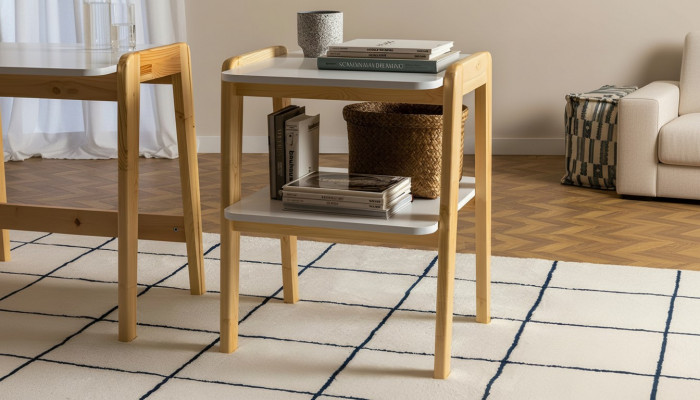 Crèmegiel-wäisse Bicherschaf Designer Wunnzëmmer Regalmiwwel Holzgestell