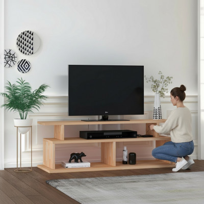Stilvollen beige TV-Ständer Wunnzëmmer Sideboard Robust Holzbuedem.