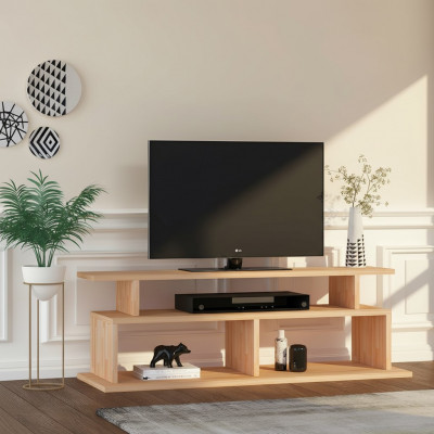 Stilvollen beige TV-Ständer Wunnzëmmer Sideboard Robust Holzbuedem.