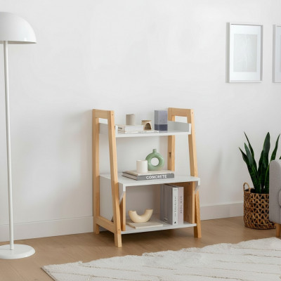 Beige-wäisst Bicherregal Regal Héichwäerteg Holz Säitetablett Kommode