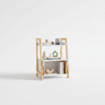 Beige-wäisst Bicherregal Regal Héichwäerteg Holz Säitetablett Kommode