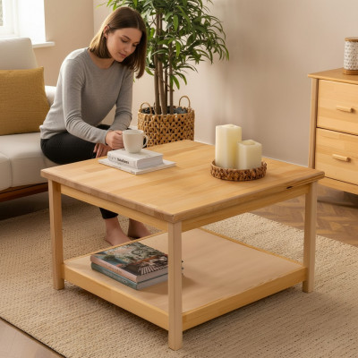 Beige Holz Couchtisch Modernen Wunnzëmmer Kaffisdësch Designer Miwwelen