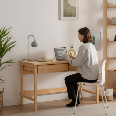 Stilvollen beigen Schreifdësch moderne Ablagetabell Luxus Holz Miwwelen
