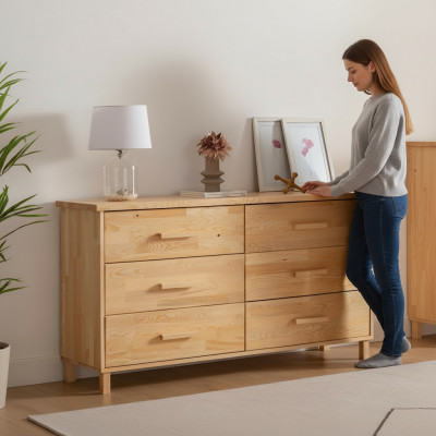 Luxuriéis beige Kommode Schlofkummer 6-Schieber Holz Späicher Kommode