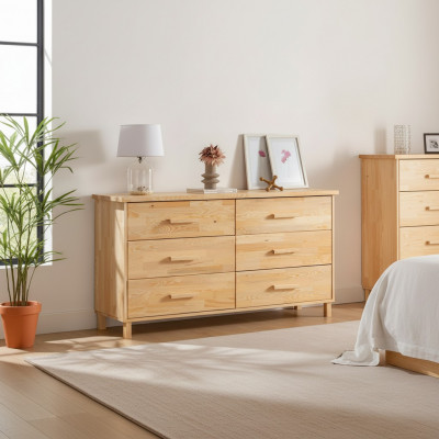 Luxuriéis beige Kommode Schlofkummer 6-Schieber Holz Späicher Kommode