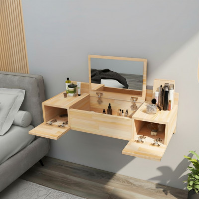 Modern beige Schminktisch mat Spigel Luxus Konsol Kommode Schlofzëmmer