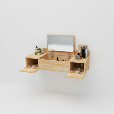 Modern beige Schminktisch mat Spigel Luxus Konsol Kommode Schlofzëmmer