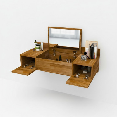 Luxus brong Schminktisch mat Spigel Modern Konsole Kommode Schlofzëmmer
