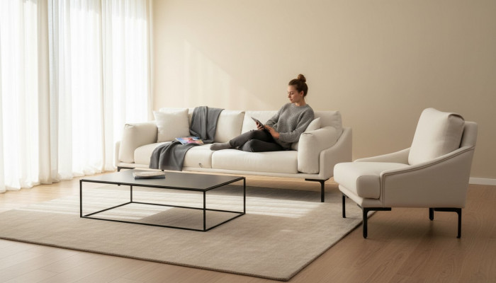 Wunnzëmmer-Set 2-teileg 3-Sëtzer Sofa Sessel Wäiss Textil Wunnzëmmer Modern