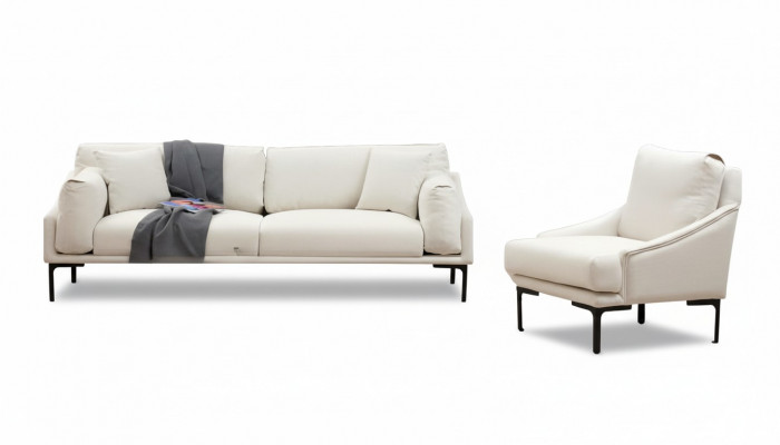 Wunnzëmmer-Set 2-teileg 3-Sëtzer Sofa Sessel Wäiss Textil Wunnzëmmer Modern