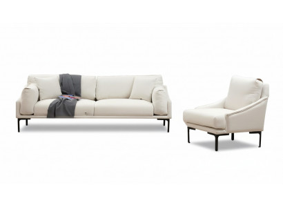 Wunnzëmmer-Set 2-teileg 3-Sëtzer Sofa Sessel Wäiss Textil Wunnzëmmer Modern