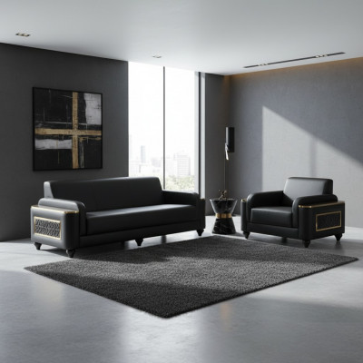 Aarbechtszëmmer 3-Sëtzer Sofa mat Fauteuil Schwaarz Eefaarweg Stil Wunnzëmmer