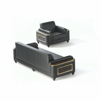 Aarbechtszëmmer 3-Sëtzer Sofa mat Fauteuil Schwaarz Eefaarweg Stil Wunnzëmmer