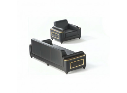 Aarbechtszëmmer 3-Sëtzer Sofa mat Fauteuil Schwaarz Eefaarweg Stil Wunnzëmmer