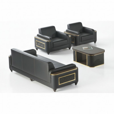 Schwaarz 3-Sëtzer Canapé Fotell Brong Couchtisch Modernen Design Aarbechtszëmmer