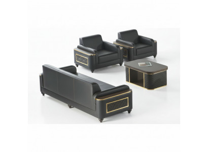 Schwaarz 3-Sëtzer Canapé Fotell Brong Couchtisch Modernen Design Aarbechtszëmmer
