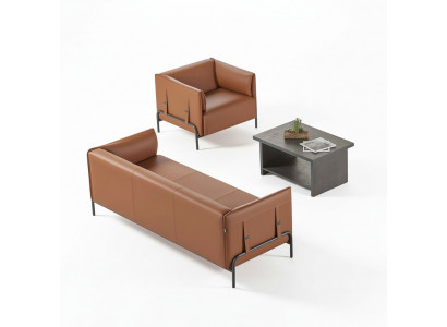 Sëtzmiwwelen 3tlg Braun 3-Sëtzer Fauteuil Gro Faarf Kaffisdësch Aarbechtszëmmer