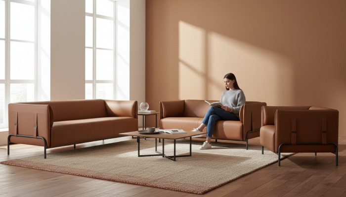 Aarbechtszëmmer-Set 4 Deeler 3-Sëtz 2-Sëtz mat 2x Fauteuil Modernen Designstil