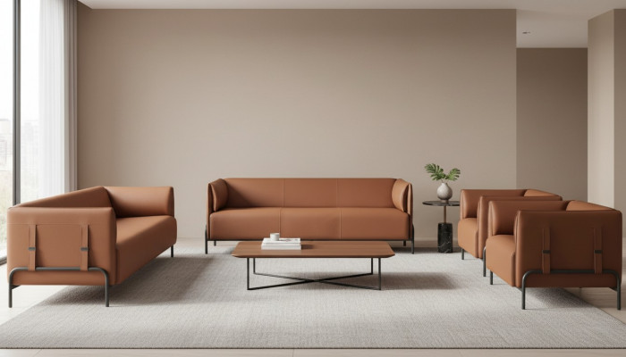 Aarbechtszëmmer-Set 4 Deeler 3-Sëtz 2-Sëtz mat 2x Fauteuil Modernen Designstil