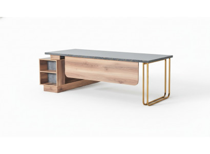 Büroschreifdësch Braun Gri Zweefaareg Modern Design Aarbechtszëmmer Rechteckeg