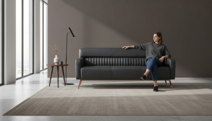 Aarbechtszëmmer 3-Sëtzer Sofa Schwaarz Eenfaarweg Modern Design Wunnzëmmer