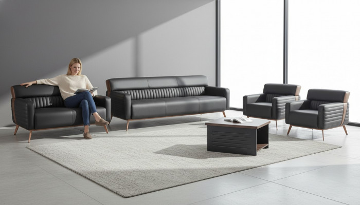 Schwaarz Büro Ariichtung Luxus Lieder Sofaen Designer Sëtz Tisch