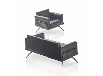 Aarbechtszëmmer-Set 2-deel 2-Sëtz Sofa mat Fauteuil Gro Eefaarweg Wunnzëmmer