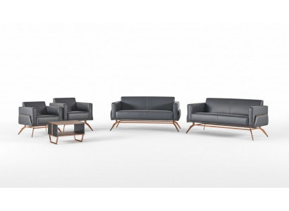 Aarbechtszëmmer-Set 5tlg 2x 2-Sëtzer 2x Sessel Couchtisch Grau Einfaarweg