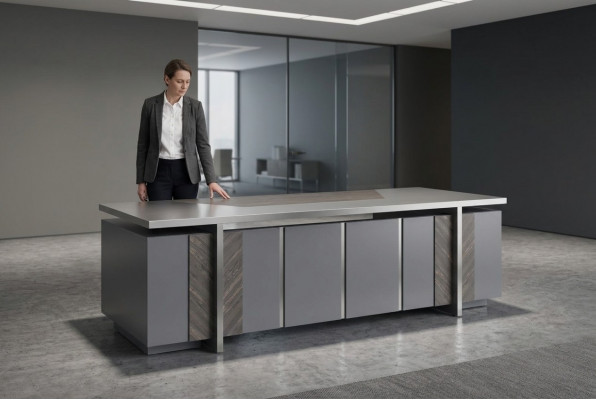 Büroschréibtisch Rechteckeg Form Gro Einfaarweg Modern Design Stil mat Stauraum