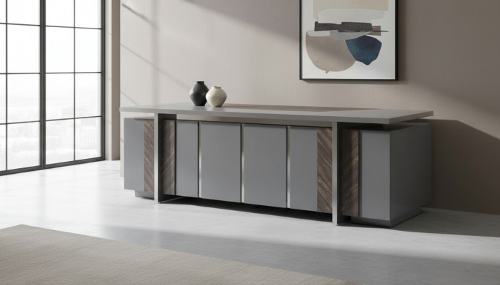Büroschréibtisch Rechteckeg Form Gro Einfaarweg Modern Design Stil mat Stauraum