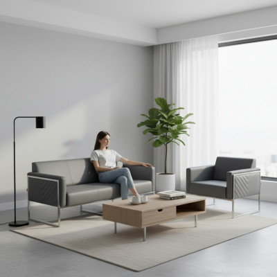 Aarbechtszëmmer Set 2tlg 3-Sëtzer mat Sëtz Grey Eenfaarweg Modern Design