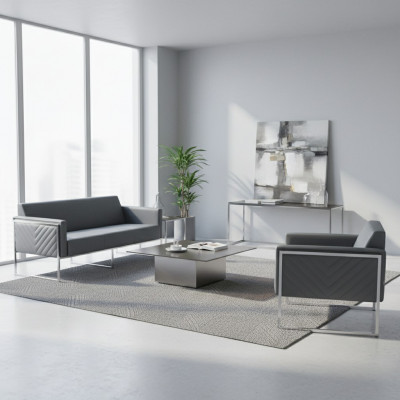 Aarbechtszëmmer Set 2tlg 3-Sëtzer mat Sëtz Grey Eenfaarweg Modern Design